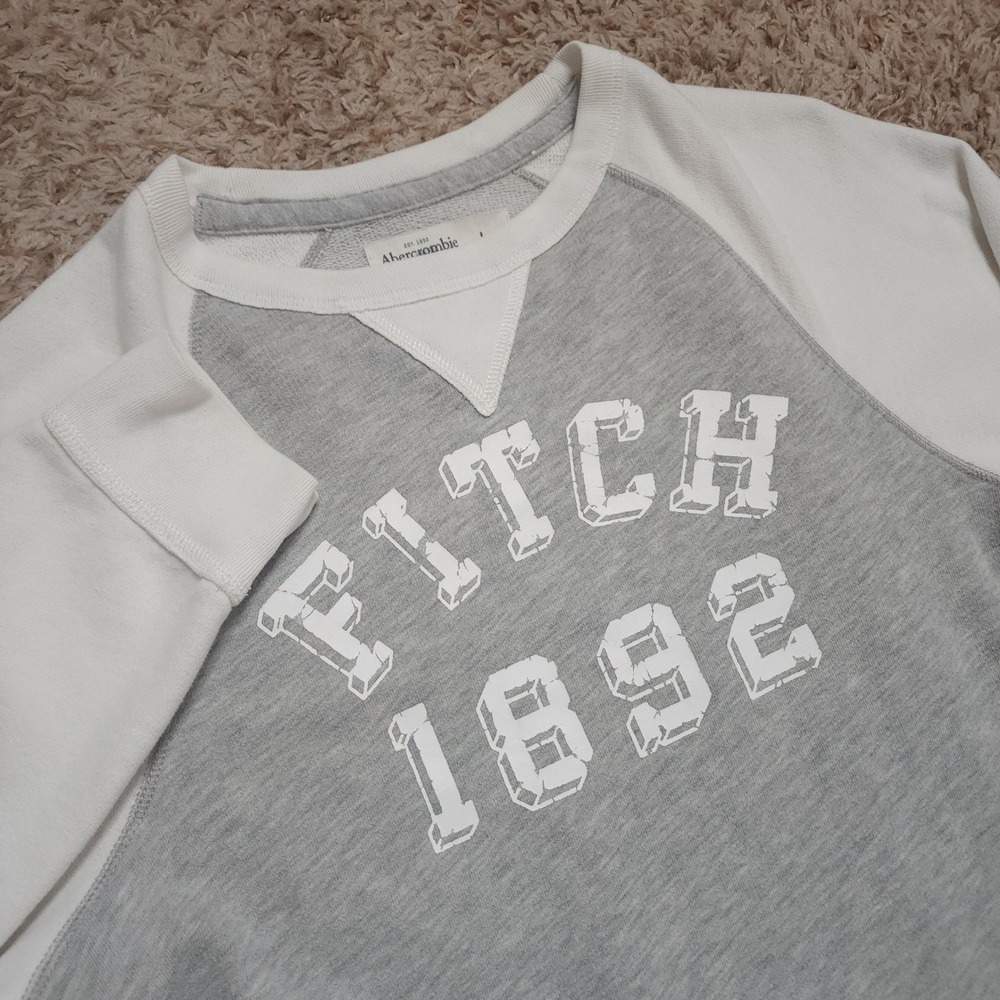 Abercrombie & Fitch Sweatshirt Womens L Grey White Raglan Fitch 1892 Graphic